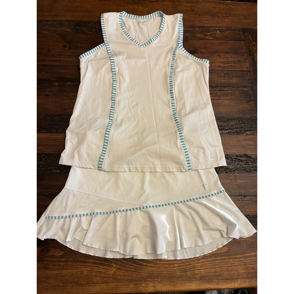 White Mini Skirt with Blue Trim - Women's Tennis Skirt